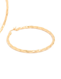 Crafted from gold plated surgical steel textured hoop earrings in 40 MM post detail view - link has visual effect only