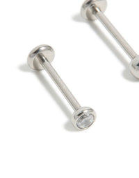 Titanium Bezel Cubic Zirconia  Threadless Flat Back Nose Studs - link has visual effect only