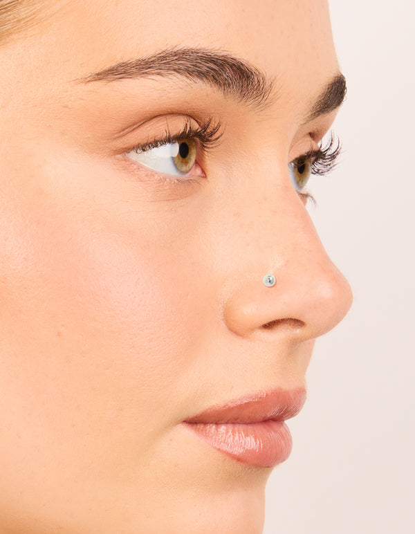 Titanium Bezel Cubic Zirconia  Threadless Flat Back Nose Studs