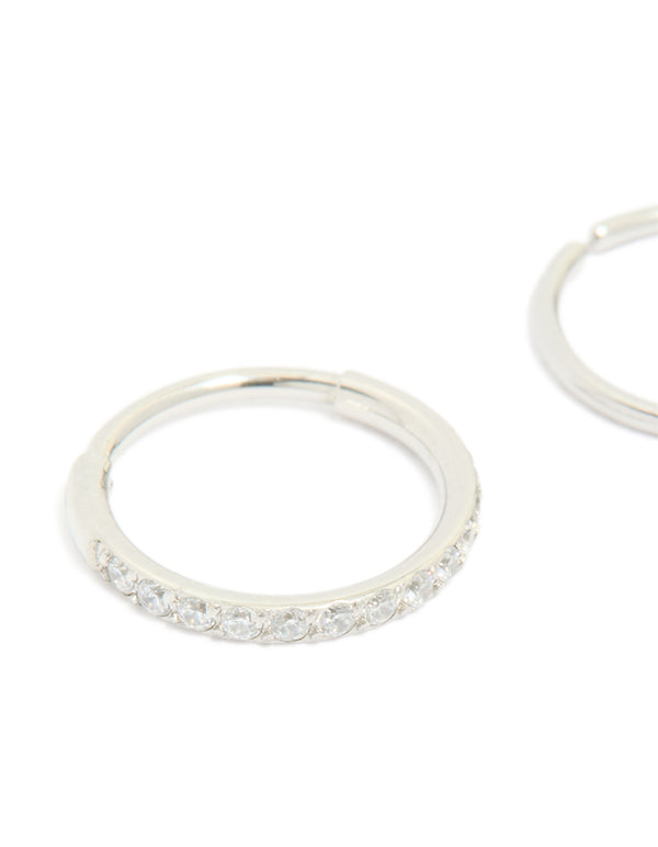 Surgical Steel Cubic Zirconia Hinged & Plain Nose Rings 2-Pack