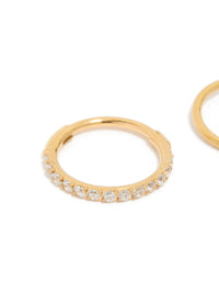 Gold Plated Surgical Steel Cubic Zirconia Hinged  & Plain Nose Rings 2-Pack - link has visual effect only