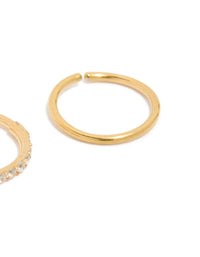 Gold Plated Surgical Steel Cubic Zirconia Hinged  & Plain Nose Rings 2-Pack - link has visual effect only