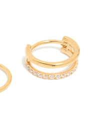 Gold Plated Surgical Steel Cubic Zirconia & Simple  Nose Rings 2-Pack - link has visual effect only