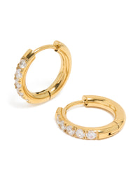 Gold Plated Surgical Steel Cubic Zirconia Inlay Sleeper Earrings - link has visual effect only