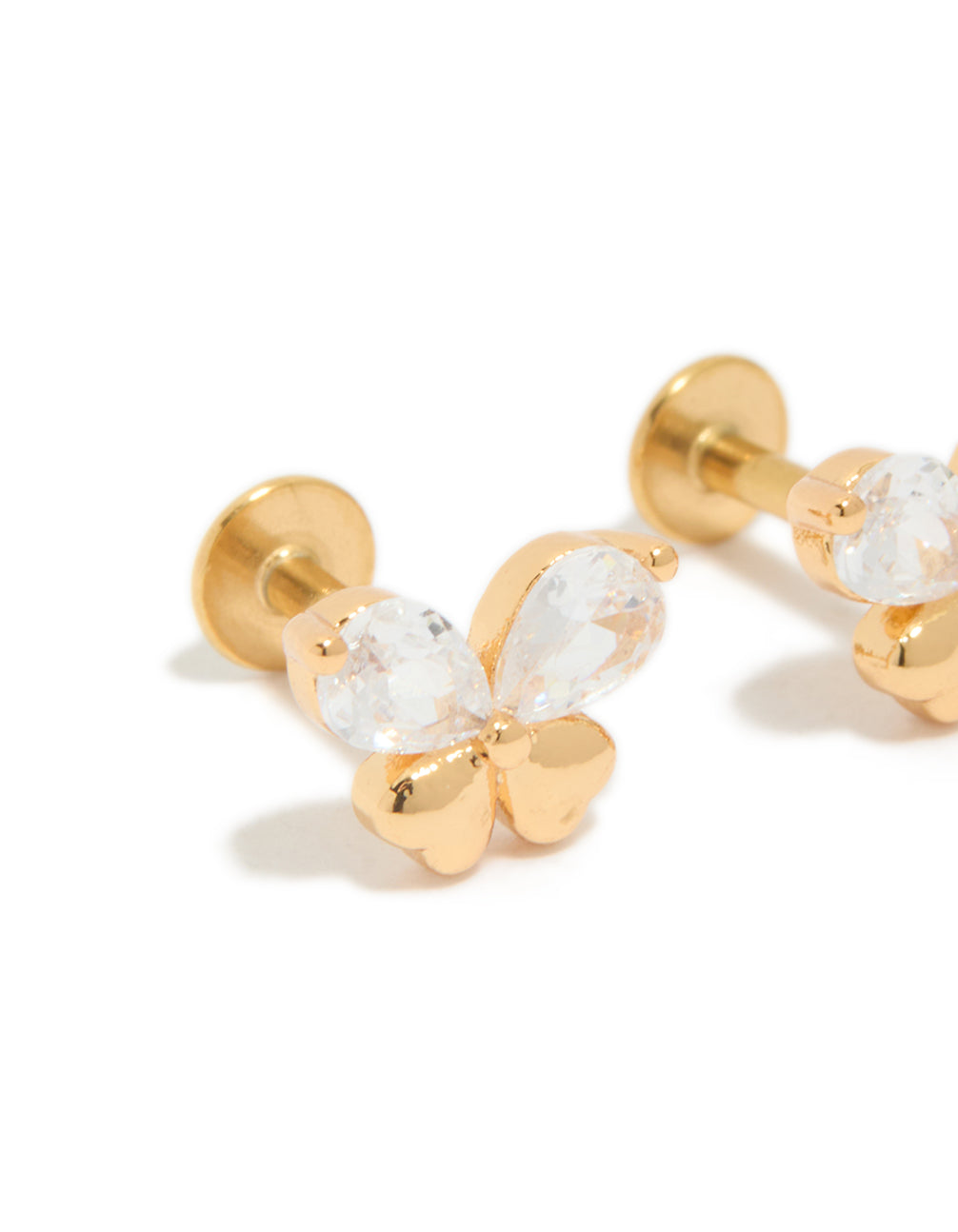 Gold Plated Surgical Steel Cubic Zirconia Butterfly Flat Back Studs