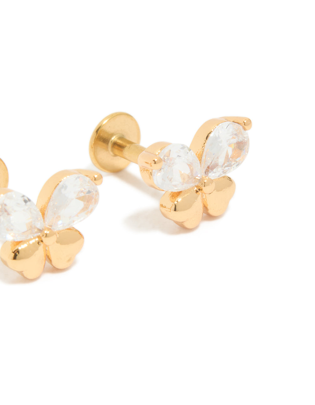 Gold Plated Surgical Steel Cubic Zirconia Butterfly Flat Back Studs