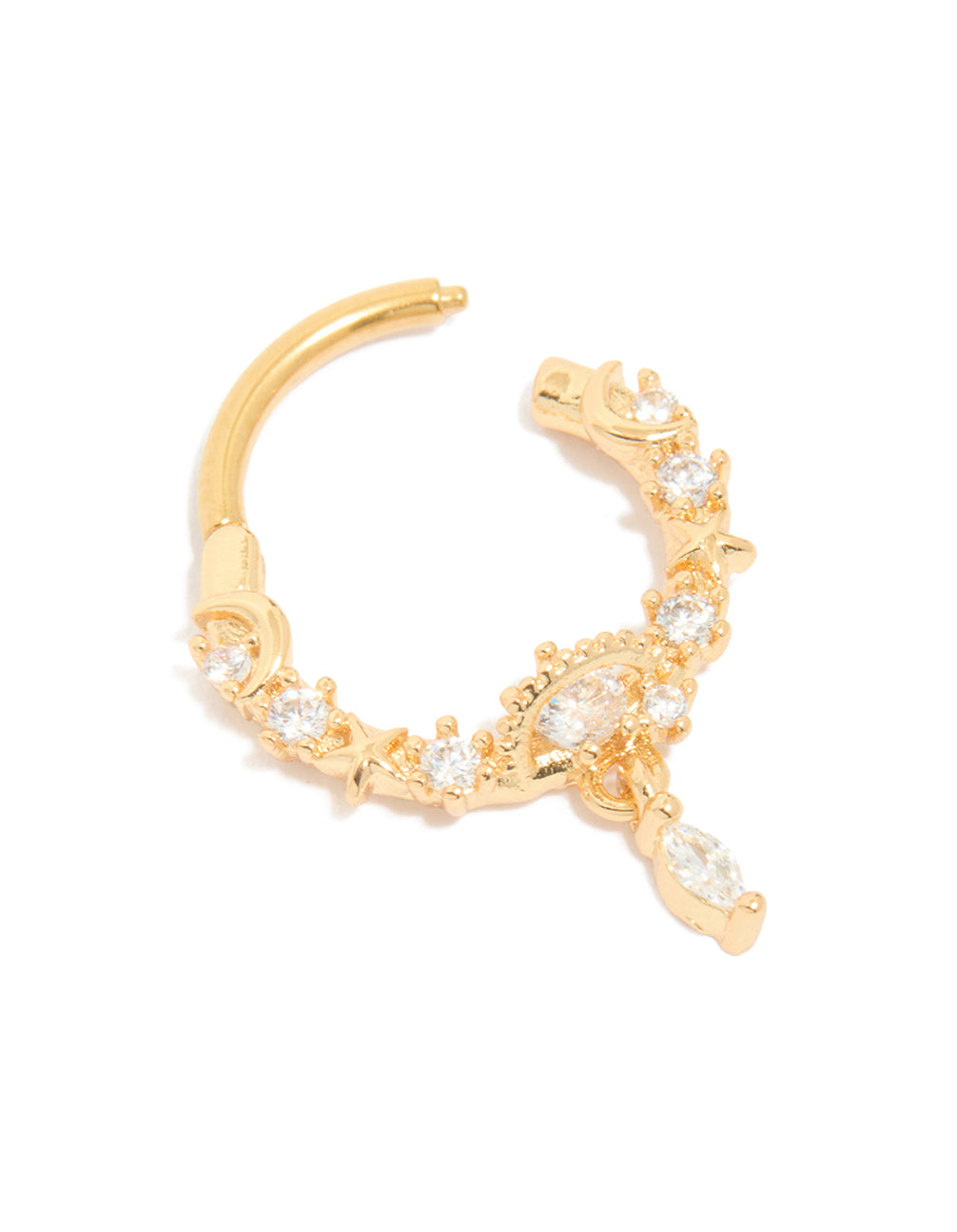 Gold Plated Surgical Steel Cubic Zirconia Planet Zirconia Drop Clicker Ring