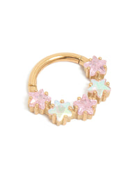 Gold Plated Surgical Steel Pink Cubic Zirconia Star Clicker Ring - link has visual effect only