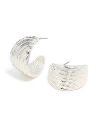 Silver Ribbed Wave Open Hoop Earrings - link has visual effect only