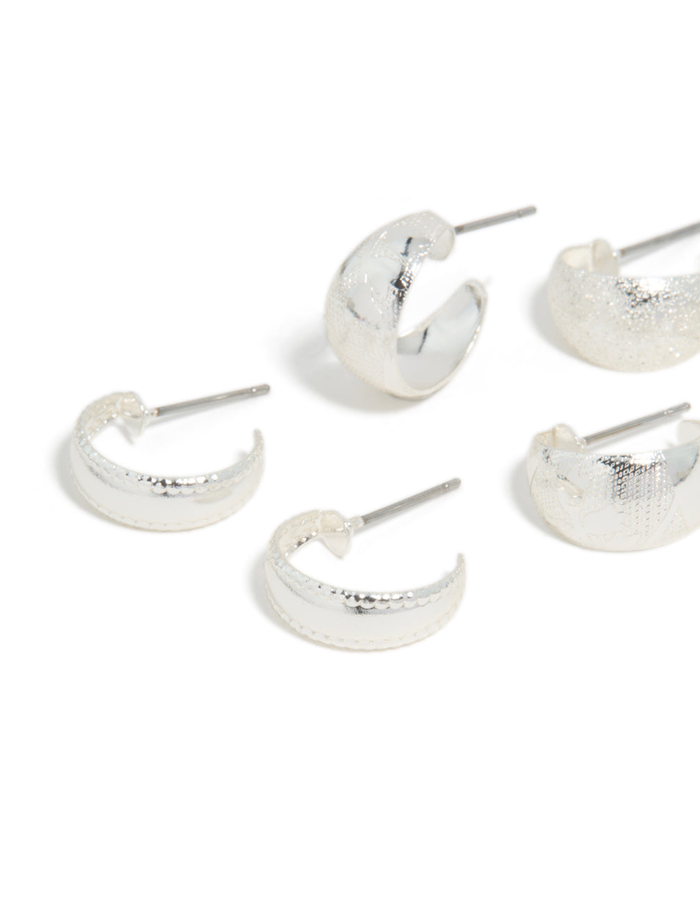 Silver Mixed Textured Huggie Earrings 3-Pack