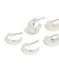 Silver Mixed Textured Huggie Earrings 3-Pack - link has visual effect only