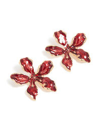 Gold Red Flower Stud Earrings - link has visual effect only
