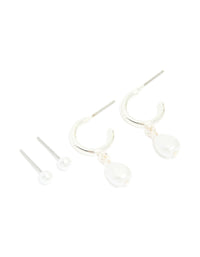 Silver Pearl Ball & Hoop Earrings 2-Pack - link has visual effect only