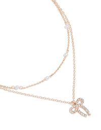 Rose Gold Pearl & Diamante Bow Layered  Necklace - link has visual effect only
