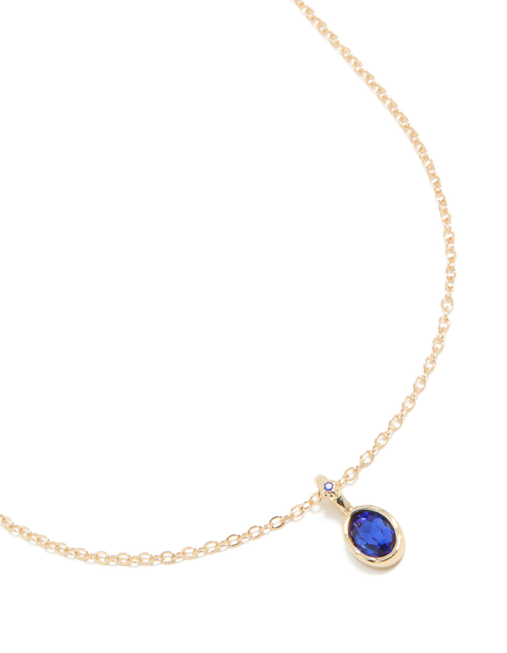 Gold Sapphire Diamante Round Pendant Necklace