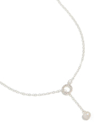 Silver Diamante & Pearl Link Chain Necklace - link has visual effect only