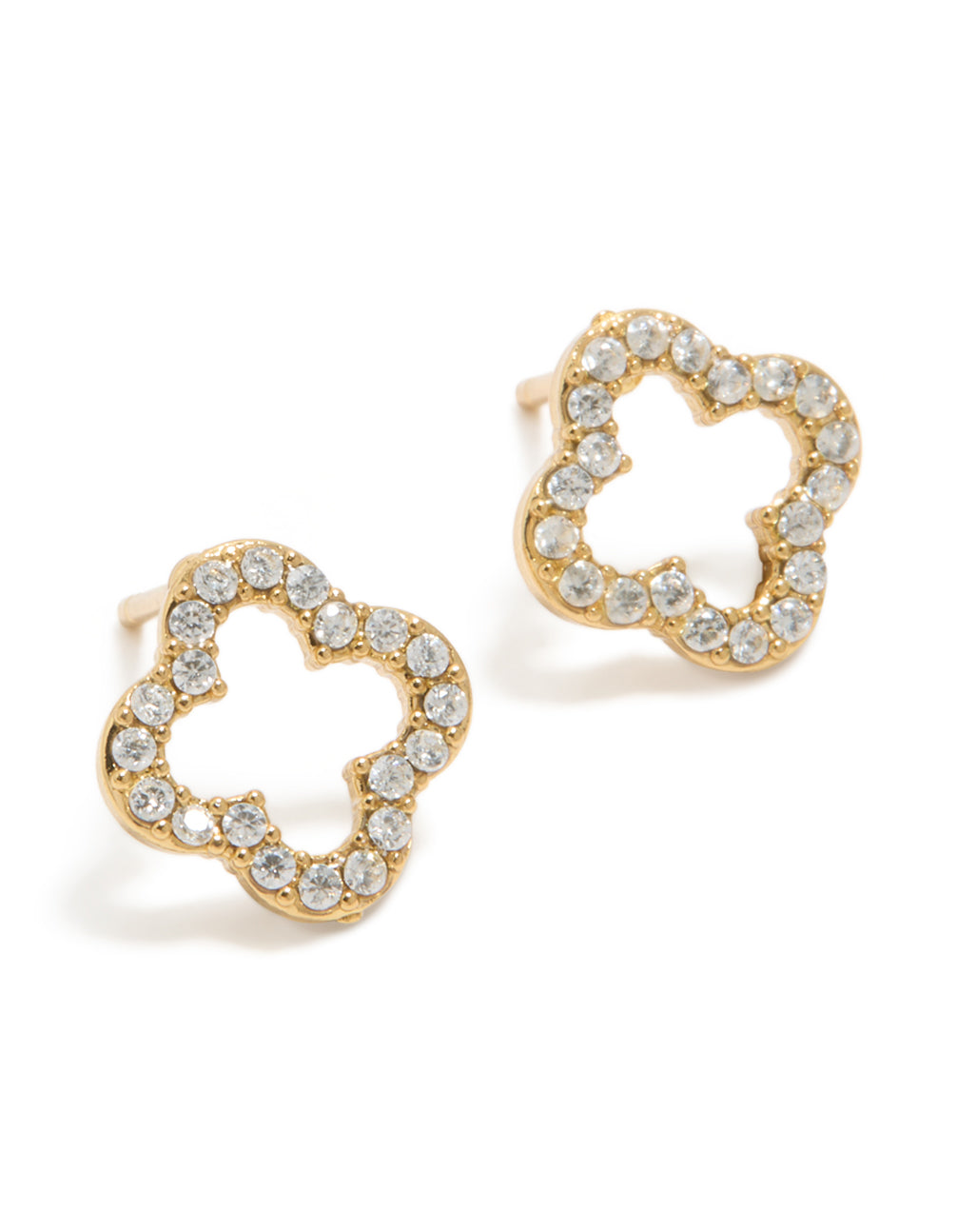 Waterproof Gold Plated Stainless Steel Cubic Zirconia Outline Flower Stud Earrings
