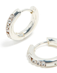 Waterproof Stainless Steel Round Diamante Clicker Hoop Earrings - link has visual effect only