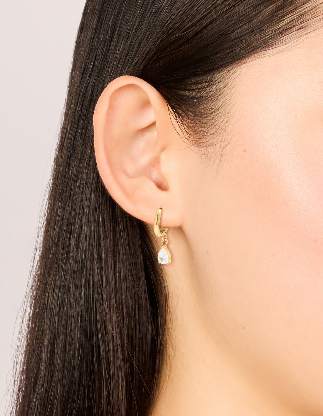 Waterproof Gold Plated Stainless Steel Cubic Zirconia Pear Huggie Earrings