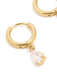 Waterproof Gold Plated Stainless Steel Cubic Zirconia Pear Charm Huggie Earrings - link has visual effect only