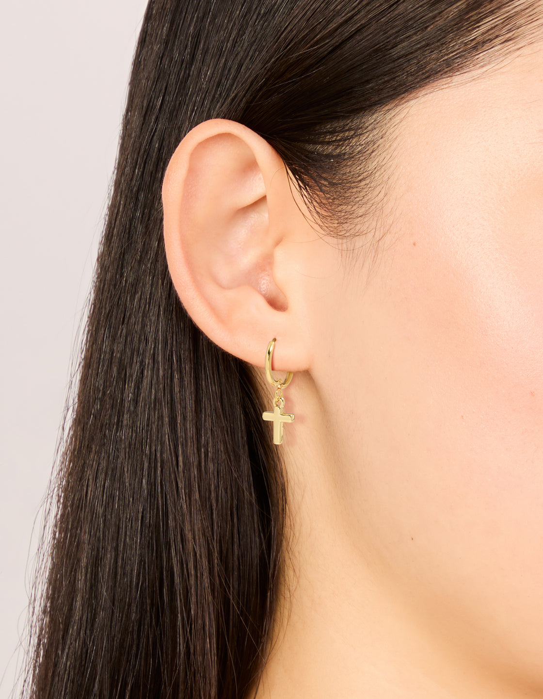 Waterproof Gold Plated Stainless Steel Cross Huggie Earrings