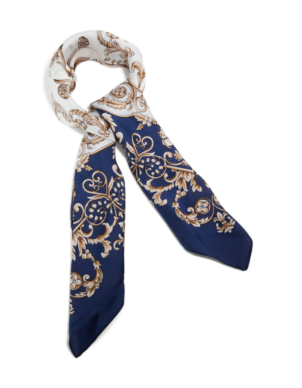 Dark Blue & White Baroque Flower Fabric Scarf