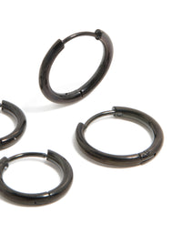 Mens Waterproof Black Coated Stainless Steel Huggie Earrings 2-Pack - link has visual effect only