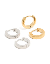 Mens Waterproof Mixed Plated Stainless Steel Huggie Earrings 2-Pack - link has visual effect only