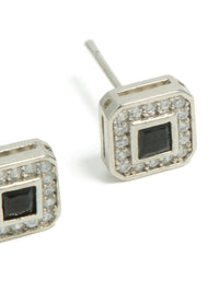 Mens Waterproof Stainless Steel Black Cubic Zirconia Pave Square Earrings - link has visual effect only