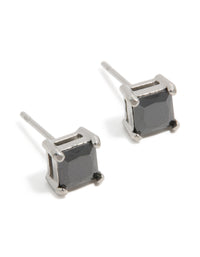 Mens Waterproof Stainless Steel Small Square Black Cubic Zirconia Stud Earrings - link has visual effect only