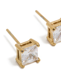 Mens Waterproof Gold Plated Stainless Steel Small Square Cubic Zirconia Stud Earrings - link has visual effect only
