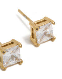 Mens Waterproof Gold Plated Stainless Steel Small Square Cubic Zirconia Stud Earrings - link has visual effect only