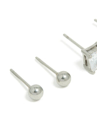 Mens Waterproof Stainless Steel Square Cubic Zirconia & Ball Earrings 2 Pack - link has visual effect only