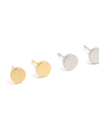 Mens Waterproof Mixed Plated Stainless Steel  Flat Stud Earrings 3-Pack - link has visual effect only