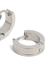 Mens Waterproof Stainless Steel Ribbed Huggie Earrings - link has visual effect only