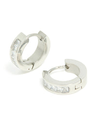 Mens Waterproof Stainless Steel Square Cubic Zirconia Huggie Earrings - link has visual effect only