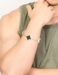 Mens Waterproof Stainless Steel Black Clovers Chain Bracelet - link has visual effect only