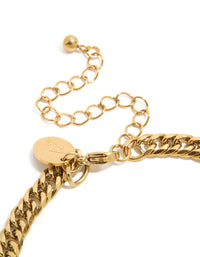Mens Waterproof Gold Plated Stainless Steel Smooth Cuban Link Bracelet - link has visual effect only