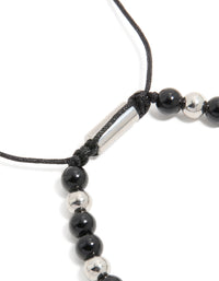 Mens Waterproof Stainless Steel Black Beaded & Cross Cord Bracelet - link has visual effect only