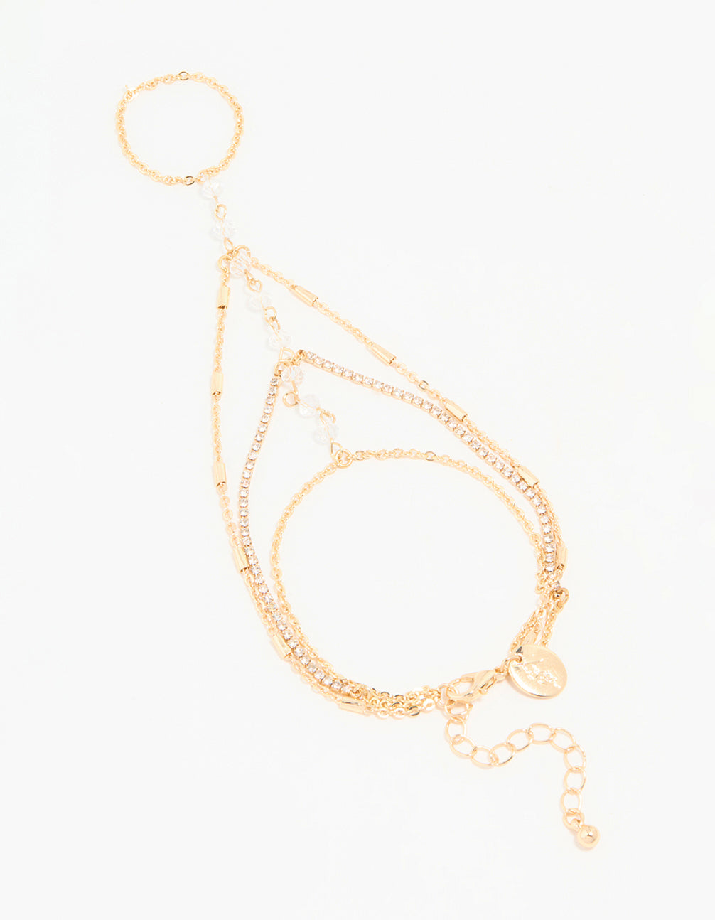 Gold Clear Bead & Diamante Layered Hand Chain