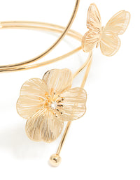 Gold Wire Cut Flower & Butterfly Arm Cuff - link has visual effect only