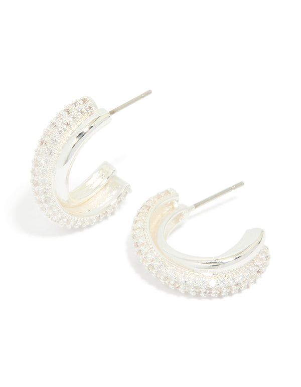 Silver Plated Cubic Zirconia Hoop Earrings