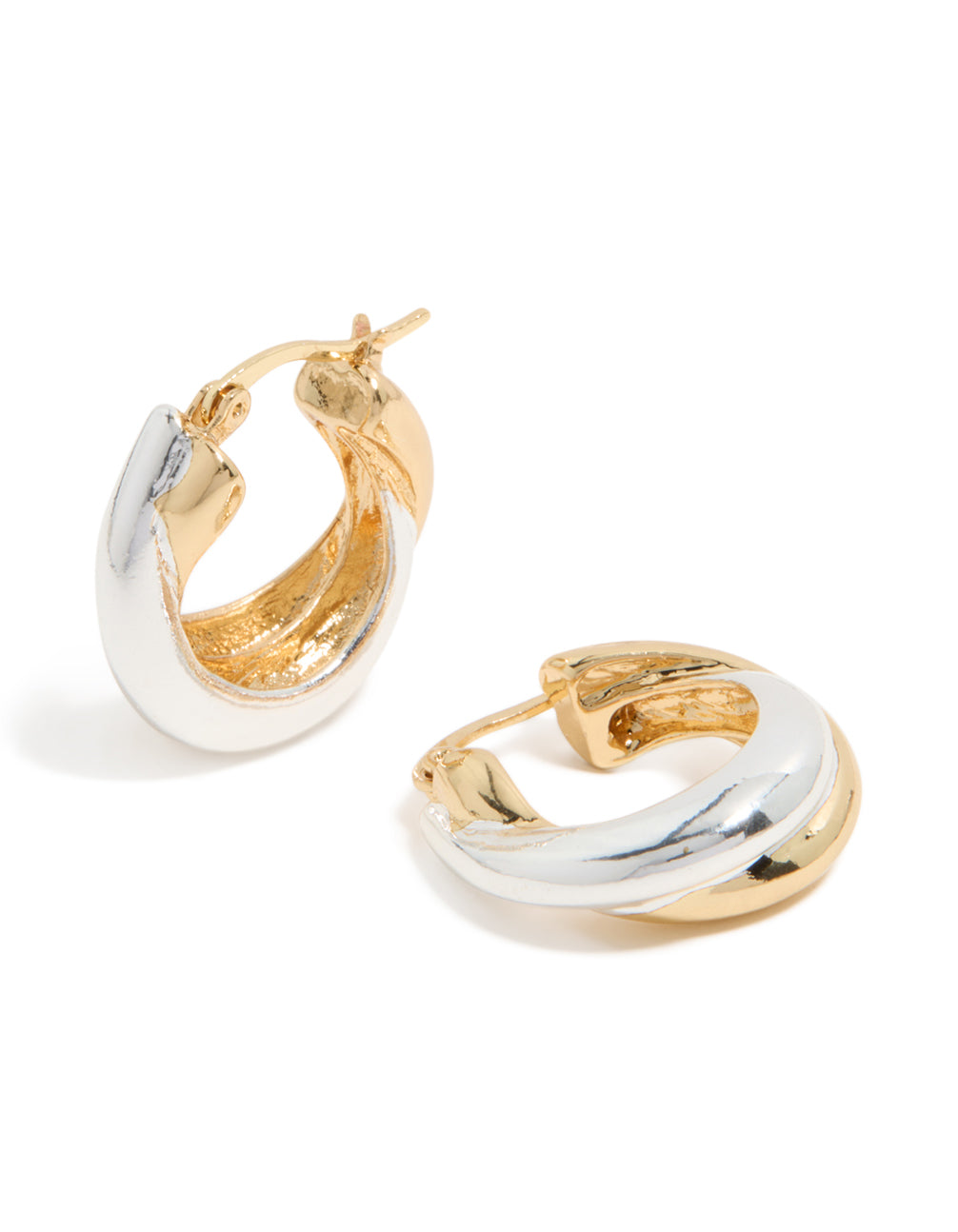 Mixed Metal Plated Crossover Hoop Earrings