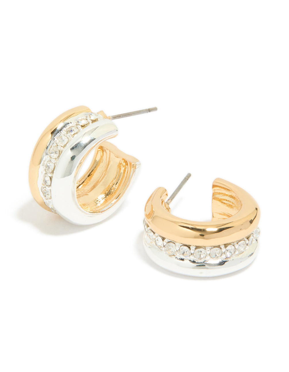 Mixed Metal Plated Cubic Zirconia Detailed Huggie Earrings