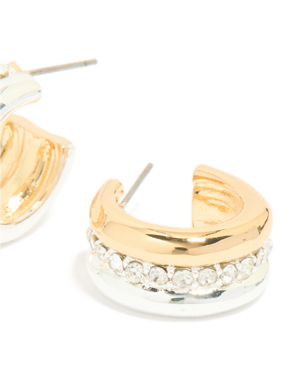 Mixed Metal Plated Cubic Zirconia Detailed Huggie Earrings