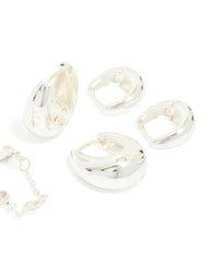 Crafted from silver plated metal these chain and huggie earrings 4-pack with huggie closures post detail view - link has visual effect only