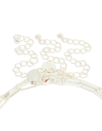 Designed with disc chain layered necklace in silver plated material and statement style clasp detail view - link has visual effect only