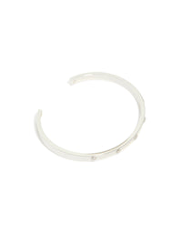 Featuring silver plated diamante wrist cuff with statement style front view - link has visual effect only