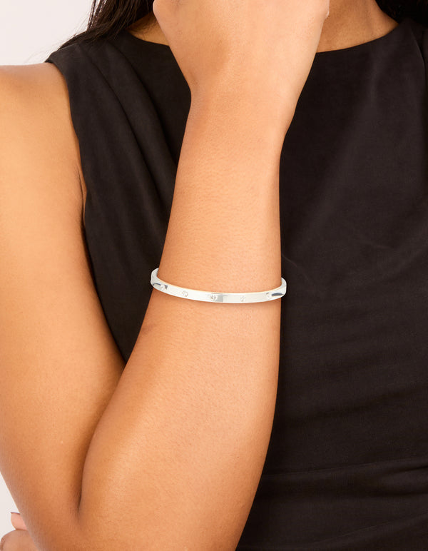Crafted from silver plated material, this diamante wrist cuff in statement style on wrist view