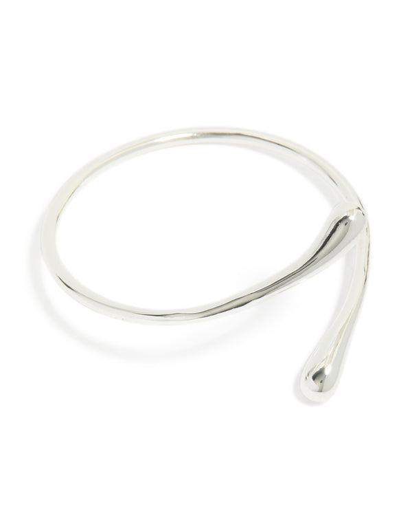 Elegant silver plated teardrop wrap around bangle front view
